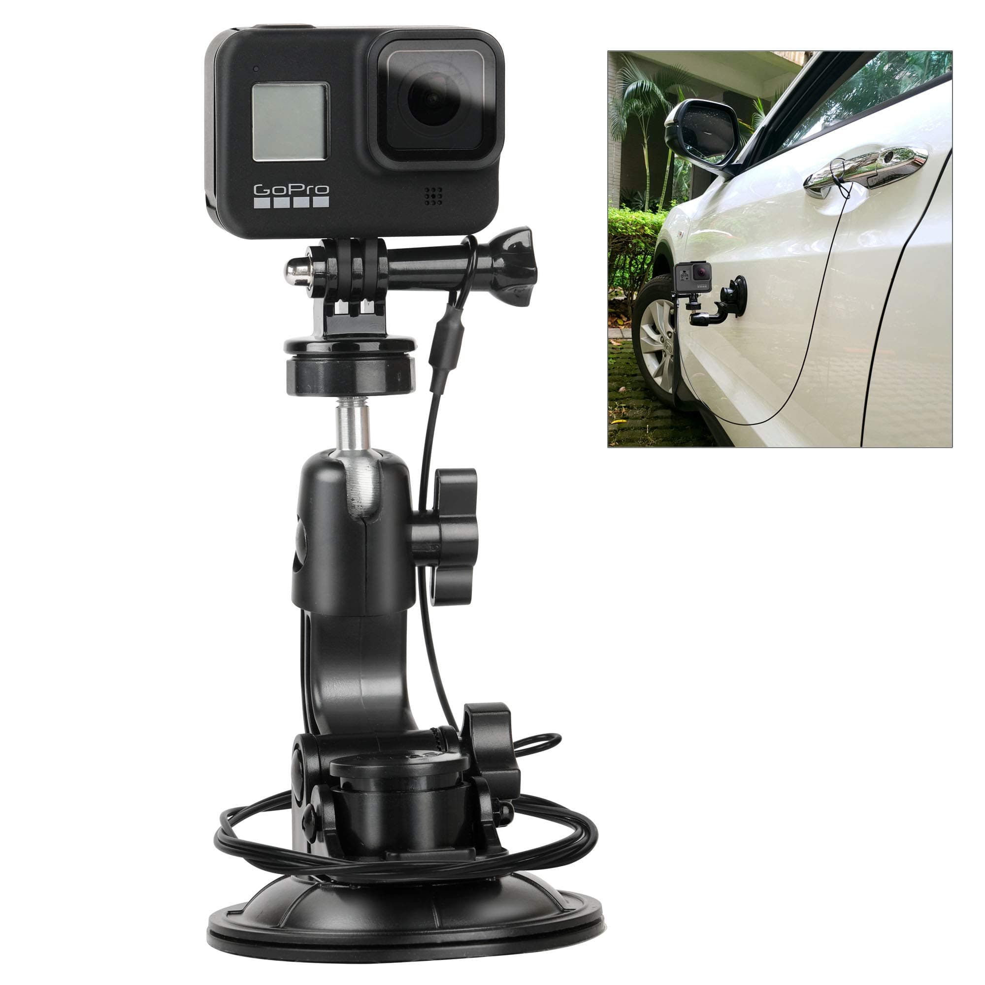 Suction Cup Car Mount Stand Tripod Adapter with Safety Tether Outdoor Indoor for Gopro Hero Session 8 7 6 5 4 3+ 3 2 1,DJI OSMO Action, Action Compact Camera