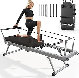 SogesPower Pilates Reformer Machine for Home Gym Workout, Foldable Pilates Equipment with High Strength Alloy Springs for Beginners, Up to 330lbs Weight Capacity