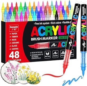 Guangna Acrylic Paint Markers,48 Colors with Direct-Liquid Ink Control System, Professional-Grade Paint Pen for Rock Painting, Canvas, Glass, Plastic, Fabric & Creative Crafts
