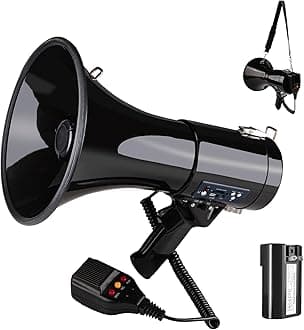 50 Watt Professional 15" Large Megaphone Bullhorn with Detachable Microphone, USB/SD/MMC Reader, AUX Input, Recording and Siren - Perfect for Indoor/Outdoor Sporting Events and Crowd Control