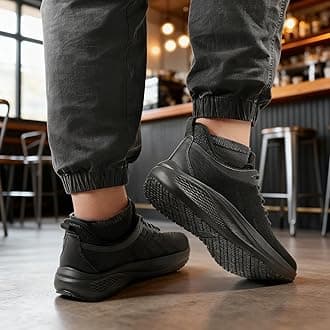Slip Resistant Work Shoes for Men, Black Zapatos de Trabajo para Hombres, Non Slip Comfortable Lightweight Food Service Chef Sneakers in Kitchen Restaurant, Medium or Wide, US 6.5-14
