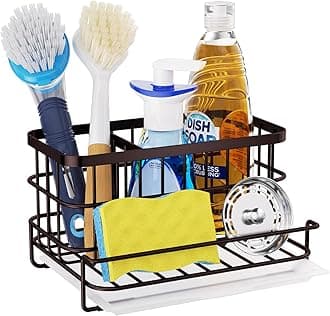 HapiRm Multifunctional Kitchen Sink Caddy with Removable Drain Tray, Quick Draining Rustproof Sink Caddy, Stainless Steel Sink Sponge Holder for Holds Sponge, Cleaning Towel and Scrubber-Bronze