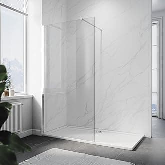 ELEGANT 1100x1900mm Bathroom Walkin Shower Screen Wet Room Enclosure Cubicles 8mm Clear Easy Clean Safety Glass Bath Shower Screens Panel with Chrome Support Bars