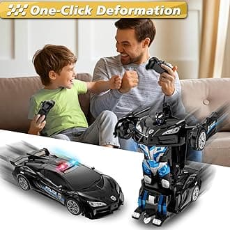 Remote Control Car, Transform Robot RC Cars, 2.4Ghz Transforming Police Car Toy with LED Light, One-Button Deformation and 360° Rotating Drifting, Toys for Boys Age 4-7 8-12