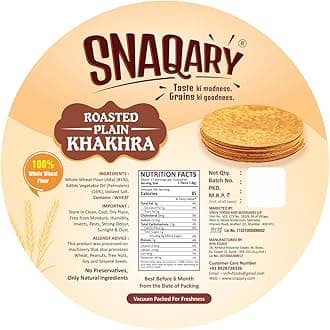 Snaqary All In 1 Whole Wheat Flour Khakhra Roasted Plain Khakhra, Pack of 2, Healthy Indian Snacks, Crispy and Crunchy Delicious snacks
