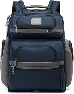 TUMI - Alpha Brief Pack - 15" Laptop Backpack with Padded Adjustable Straps - Laptop Bag - Stores Laptop, Tablet, Toiletries - Navy/Grey