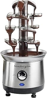 Nostalgia 4 Tier Electric Chocolate Fondue Fountain Machine for Parties - Melts Cheese, Queso, Candy, and Liqueur - Dip Strawberries, Apple Wedges, Vegetables, and More - 32-Ounce - Stainless Steel