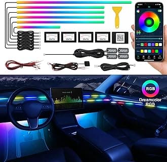 Dreamcolor Acrylic Interior Car LED Strip Light with Wireless APP, RGB 10 in 1 with 175 inches 593 LEDs Fiber Optic Ambient Lighting Kits, 16 Million Colors Sound Active Function Car Neon Lights