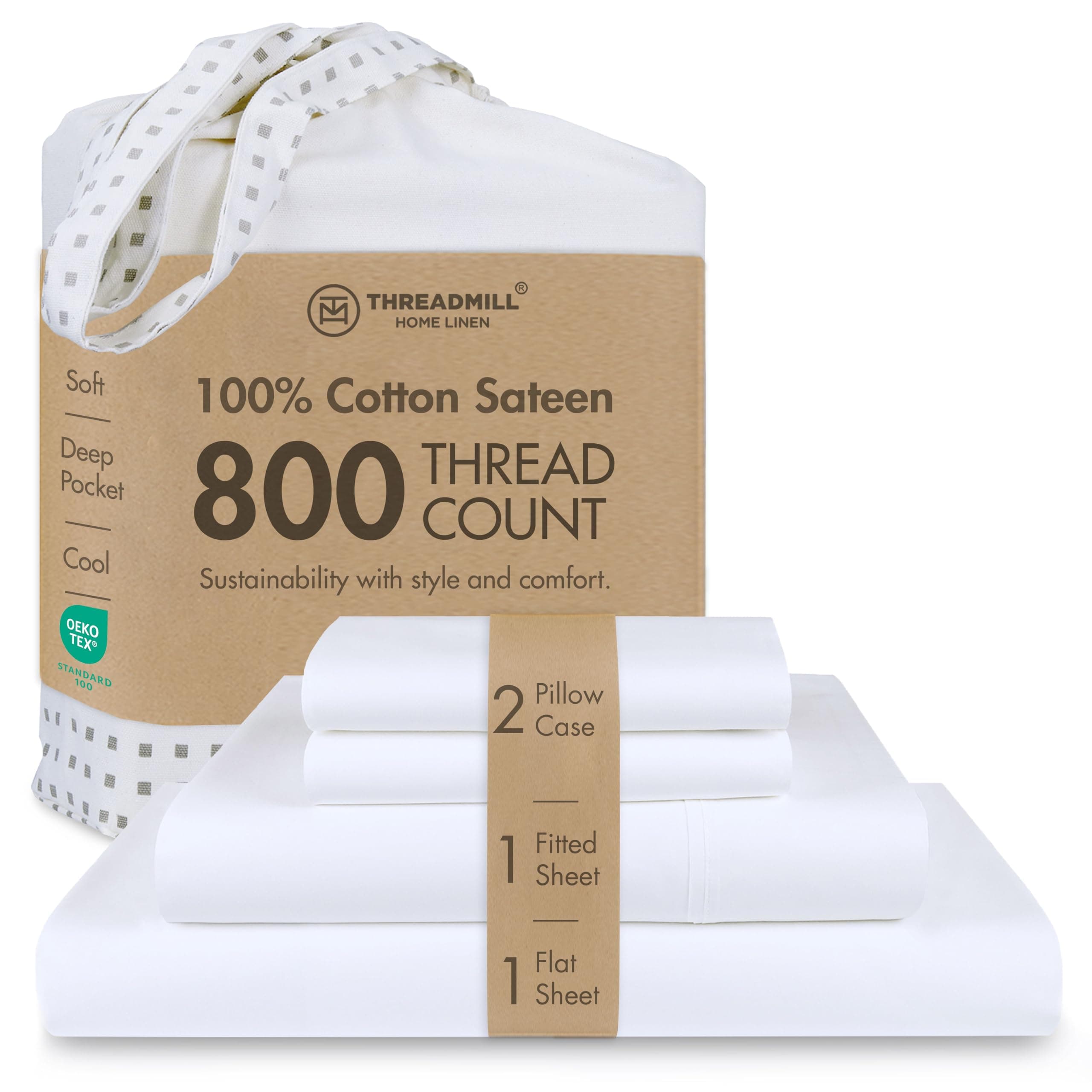 Luxury 800 Thread Count King 100% Cotton Sheets - Hotel White Sateen Weave Bed-Sheets, Better Than Egyptian Cotton, 4 Pc Solid Soft Bed Set, Fits 16" Deep Pocket
