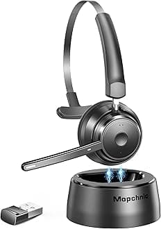 Bluetooth Headset, Wireless Headset with Microphone for Computer, On Ear Bluetooth Headset with USB Dongle for Office Call Center Skype Zoom Meeting Online Class (Dark Gray)