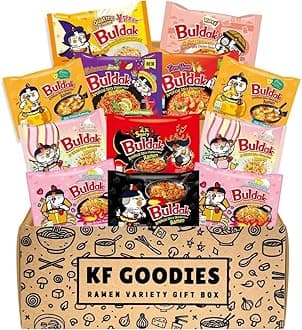 KF GOODIES Korean Ramen Variety Pack Gift Box (12 Count) - Spicy Buldak Noodle Assortment for Birthdays, College Care Packages and Gift Baskets