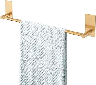 Gold Towel Bar 16-Inch, Adhesive Stick On Bath Towel Rack No Drill, Strong Adhesion Tape Mount Towel Holder, Stainless Steel - Brushed Gold