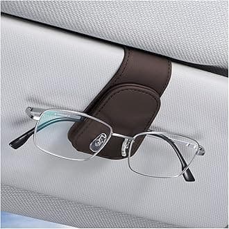 AICEL Sunglasses Holders for Car Sun Visor, Leather Eyeglasses Hanger Mounter, Magnetic Glasses Holder and Ticket Card Clip, Auto Interior Accessories Universal for SUV Pickup Truck (Brown)