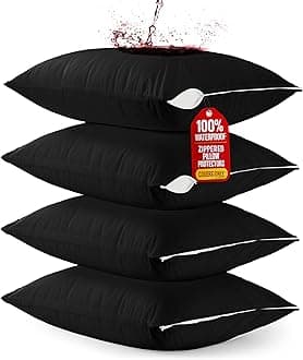 Utopia Bedding Waterproof Pillow Protector Zippered (4 Pack) King Black – Bed Bug Proof Pillow Encasement 20 x 38 Inches