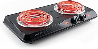 OVENTE Electric Countertop Double Burner, 1700W Cooktop with 6" and 5.75" Stainless Steel Coil Hot Plates, 5 Level Temperature Control, Indicator Lights and Easy to Clean Cooking Stove, Black BGC102B