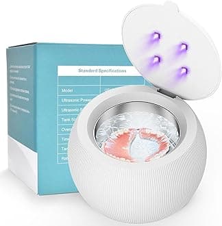 Voraiya Ultrasonic UV Cleaner for Dentures, Aligner, Retainer, Whitening Trays, Night Dental Mouth Guard, Toothbrush Head, Ultrasonic Jewelry Cleaner Machine for all dental Appliances, Diamon (White)