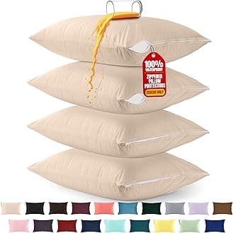 Utopia Bedding Waterproof Pillow Protectors Zippered (4 Pack, Beige) Standard Size, Bed Bug Proof Pillowcases, Pillow Encasement Covers 20 x 26 Inches