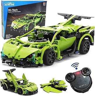 xwin sportseries 453PCS Remote Control Block Car 2.4G 4CH R/C, High Speed Racing Car, Rechargeable Battery, USB Charger, Construction Block Children, Kids RC Car (Green)