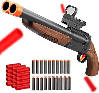 Safe Toy Double Barrel Gun for Boy with Ejecting Shell Soft Bullets,Realistic Model Shotgun Toys Foam Blaster Play Gun Toy with Soft Bullet Look Real Action Model for Children (Double_Brown)