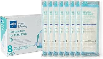 Medline 2-in-1 Absorbent Perineal Pad and Instant Cold Ice Packs for Postpartum Care (8 Count). Ready-to-use Essential for After Delivery, Maternity, Postpartum Care