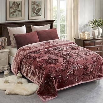 Korean Mink Blanket Heavy King Size, 87" x 94", 10.5 Pounds, Flufyy Rachel Fleece Blanket for Winter- Silky Soft Cozy Thick Warm Home Bedding Decor, 2 Ply A&B Printed Embossed (Floral Woodrose)