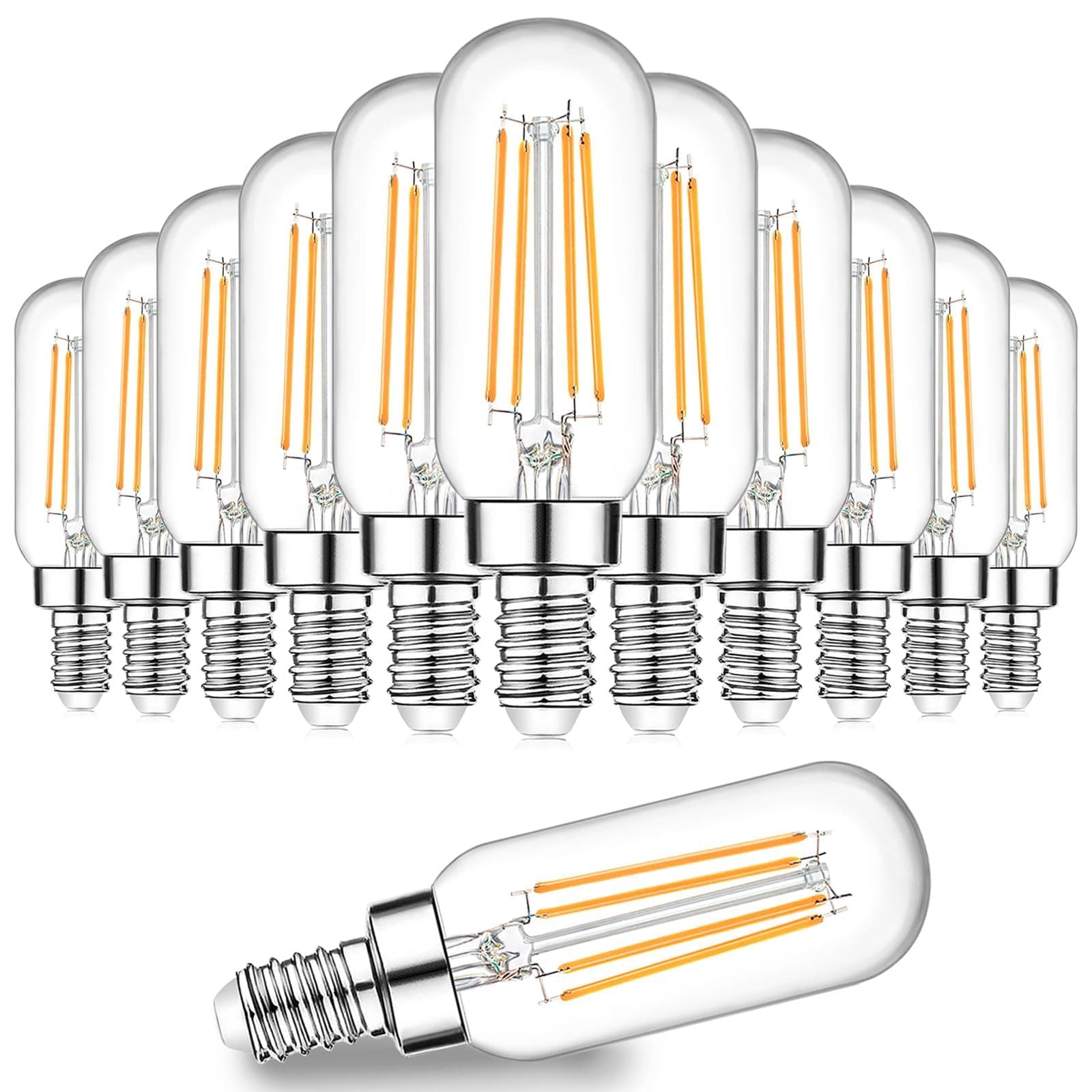 E12 Candelabra Edison Bulbs 60 Watt Equivalent, T6 6W Dimmable LED Light Bulbs for Chandelier, 600lm 2700K Warm White Clear Vintage Tubular Bulb, Small Filament Bulb for Ceiling Light, 12-Pack