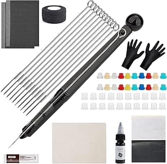 Stick n Poke kit for Beginners Practice,1fl oz Black Tattoo Inks Set,10pcs Needles Mixed Size Transfer Paper and Practice Skins Tattoo Kit for Beginners