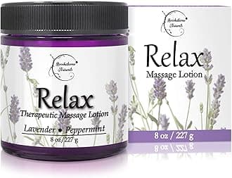Relax Therapeutic Massage Lotion – All Natural Enriched with Lavender & Peppermint Essential Oils Perfect for Massage Therapy - Massage Cream for Full Body Massage - Brookethorne Naturals 8oz