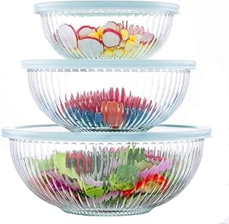Luvan Glass Mixing Bowls with Lids Set(3.7QT, 2.1QT, 1.1QT),3PC Glass Nesting Bowl, Large Salad Bowls Sets with lids,Clear Cooking Bowl for Kitchen Prep,Food Storage,Baking,Microwave and Oven Safe