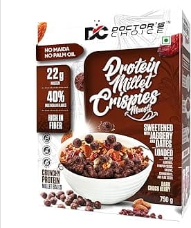 DC DOCTORS CHOICE High Protein Multigrain Muesli|22 Gm Protein|No Maida|No Palm Oil|Jaggery Sweetened Fiber-Rich|Preservative-Free|Healthy Crunchy Treat|750 Gram|Chocolate|1 Count