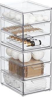Plastic Stackable Organizer with 3 Drawers - Pull-Out Drawer Storage Bin for Bathroom Sink/Cabinet Organization - Perfect for Makeup, Small Towels, and More - Lumiere Collection, 2 Pack, Clear
