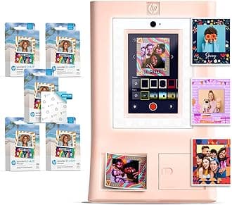 HP Sprocket Photo Box Machine Instant Colour Photo Printer (Pink) Paper Package + Zinc 3.5 x 4.25 Inch Zinc Self-Adhesive Photo Paper (500 Sheets)