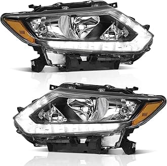 WEELMOTO Headlights Assembly Compatible with 2014 2015 2016 Nissan Rogue with LED DRL Strip Pair, Fits Factory Halogen Models Only (NO PROJECTOR & NOT FOR FACTORY LED MODELS)