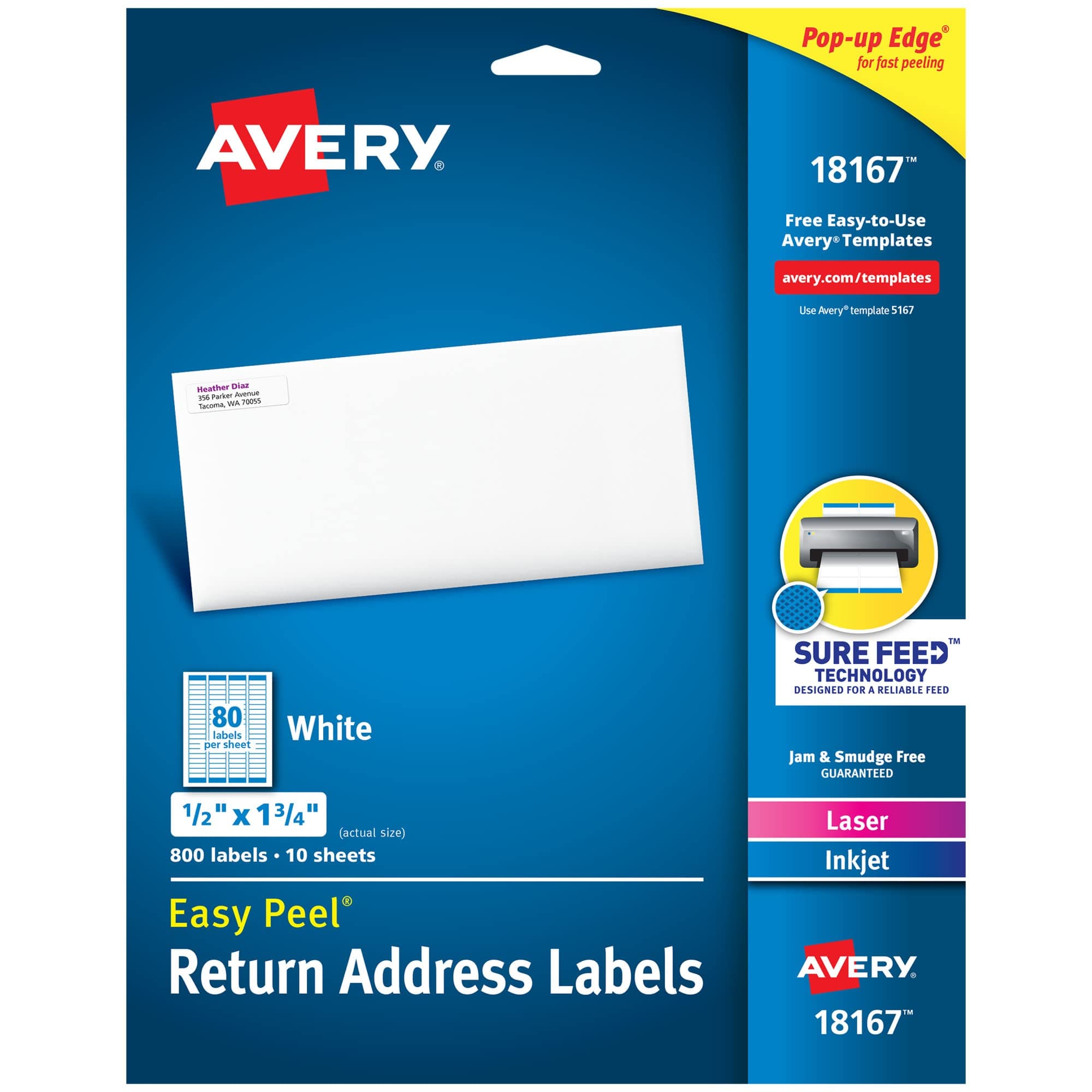 Printable Return Address Labels with Sure Feed, 0.5" x 1.75", White, 800 Blank Mailing Labels (18167)
