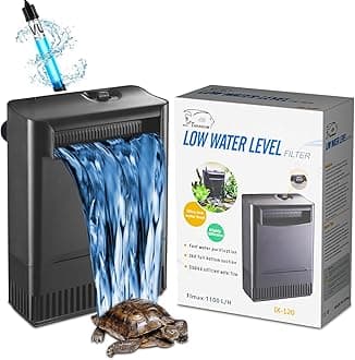 Turtle Tank Filter Aquarium Filter w/ Detachable U-V Light Power Adjustable 30-75 Gal. Large Internal Filter 4-Stage Waterfall Bio-Filtration Low Water Level for Freshwater Saltwater Fish Tank