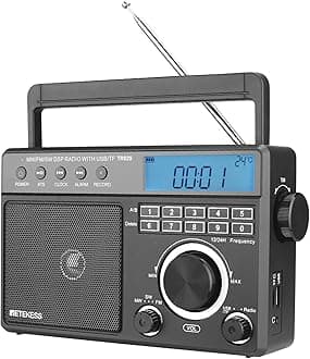 TR629 Portable AM FM SW Radio, Digital Radio with DSP, Digital Tuning and Preset Stations, Supports USB/SD Card, with Clock and Alarm, AC Power or Battery（Black）