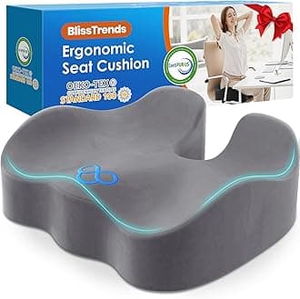 BlissTrends Seat Cushion,Thick Memory Foam Cushions for Office Chair, Car Seat, Airplane, Relieving Pressure Tailbone Sciatica Back Pain for Office Workers, Car Drivers 4.7in Thick LightGrey
