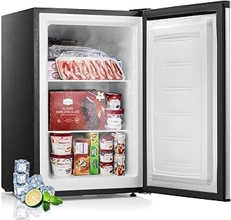 3.0 Cu.ft Small Upright Freezer, Compact Mini Freezer with Removable Shelves, Adjustable Thermostat, Reversible Door Hinge, Quiet for Home/Office/Kitchen/Dorm, Silver