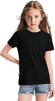 KEREDA Girls Shirts Short Sleeve Soft Cotton T-Shirts Plain Tees Tops Clothes for Kids