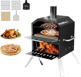 Pizzello Outdoor Pizza Oven 16" Large Wood Fired 2-Layer Pizza Ovens with Pizza Stone, Pizza Peel, Grill Grate, Oven Cover, Outside Pizza Maker for Camping Backyard BBQ, Pizzello Grande