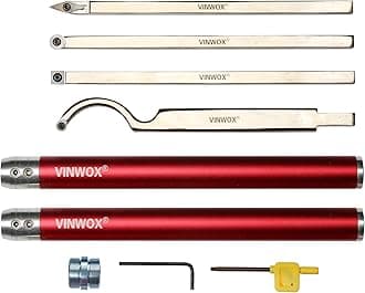 4 PCS Carbide Wood Lathe Turning Tool Set, Carbide Lathe Turning Tool, Including Rougher, Finisher, Detailer, Swan Neck Hollower, Pen Turning tool. Aluminum Alloy Handles with Adjustable Length