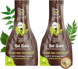 Nat Habit Men's 8 Herbs Hair Revital NutriMask - Hair Mask For Grey Hairs, Conditioning, Smoothening, Strengthen & Shine, Suitable For All Hair & Scalp Types (Pack of 2 x 40gm)