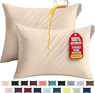 Utopia Bedding Premium 100% Waterproof Pillow Protectors with Zipper King Size (Set of 2), Bed Bug and Dust Mite Proof Zippered Pillow Covers, Pillow Encasement Cases, Beige