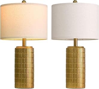 PoKat 23" Brass Gold Ceramic Table Lamps for Living Room, Retro Warm Gold Lamps for Night Stands, Vintage Bronze Decorative Lamps for Bedroom, Antique Gold Brown Nightstand Lamps for Home Decor