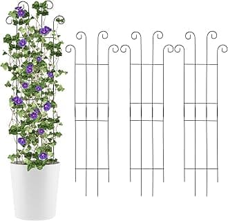 4 Pack 32'' Wave Shape Black Metal Trellis for Climbing Plants Indoor & Outdoor, Garden Trellis for Houseplants Flowers Vine Ivy