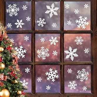 LUDILO 135Pcs Christmas Window Clings Snowflakes Window Decals Static Window Stickers for Christmas Decorations Windows Décor Ornaments Xmas Party Supplies Thanksgiving Party Décor