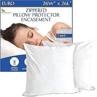 Four Seasons Essentials Euro Size Pillow Protectors (Set of 2) - European Square 26x26 Pillow Covers Waterproof Hypoallergenic Dust Proof Zippered Encasement