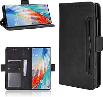 QiongNi Case for LG Wing 5G / LMF100TMK / LMF100VM1 / LMF100EMW / LMF100VMY / LMF100N Flip Pu Leather Cover Black with Card Slot, Money Pocket