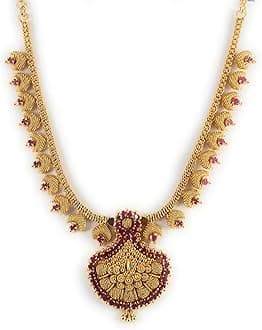 CUTE GOLDOne Gram Micro Gold Plated Traditional Trendy South Indian Fashion Jewellery Stylish Ruby Emrald Stone Necklace for Women & Girls