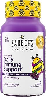 Elderberry Gummies for Kids with Vitamin C; Zinc & Elderberry; Daily Childrens Immune Support Vitamins Gummy for Children Ages 2 and Up; Natural Berry Flavor; 21 Count
